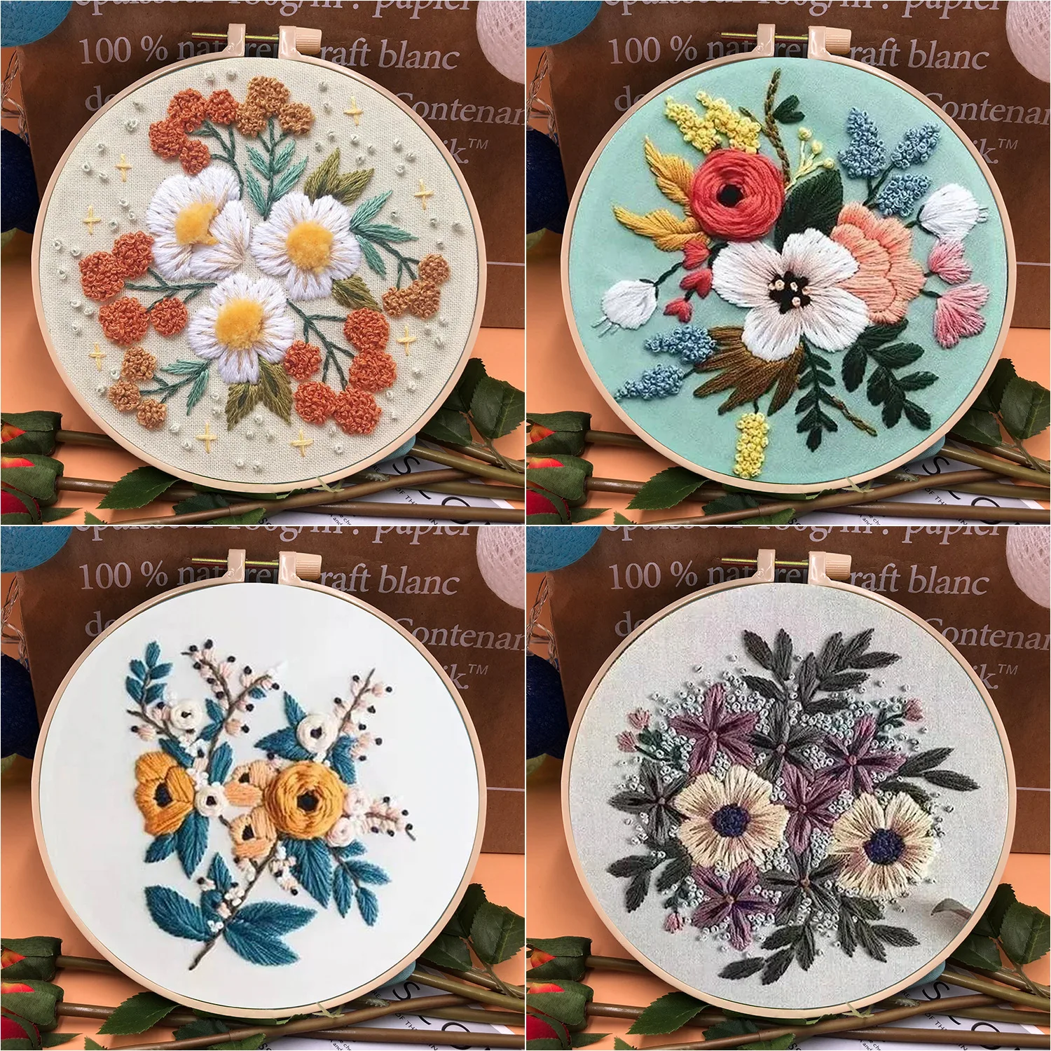 

Flower DIY Embroidery Craft Kit Needlework Cross Stitch Set for Beginner Pattern Printed Sewing Art Craft Painting Home Decor