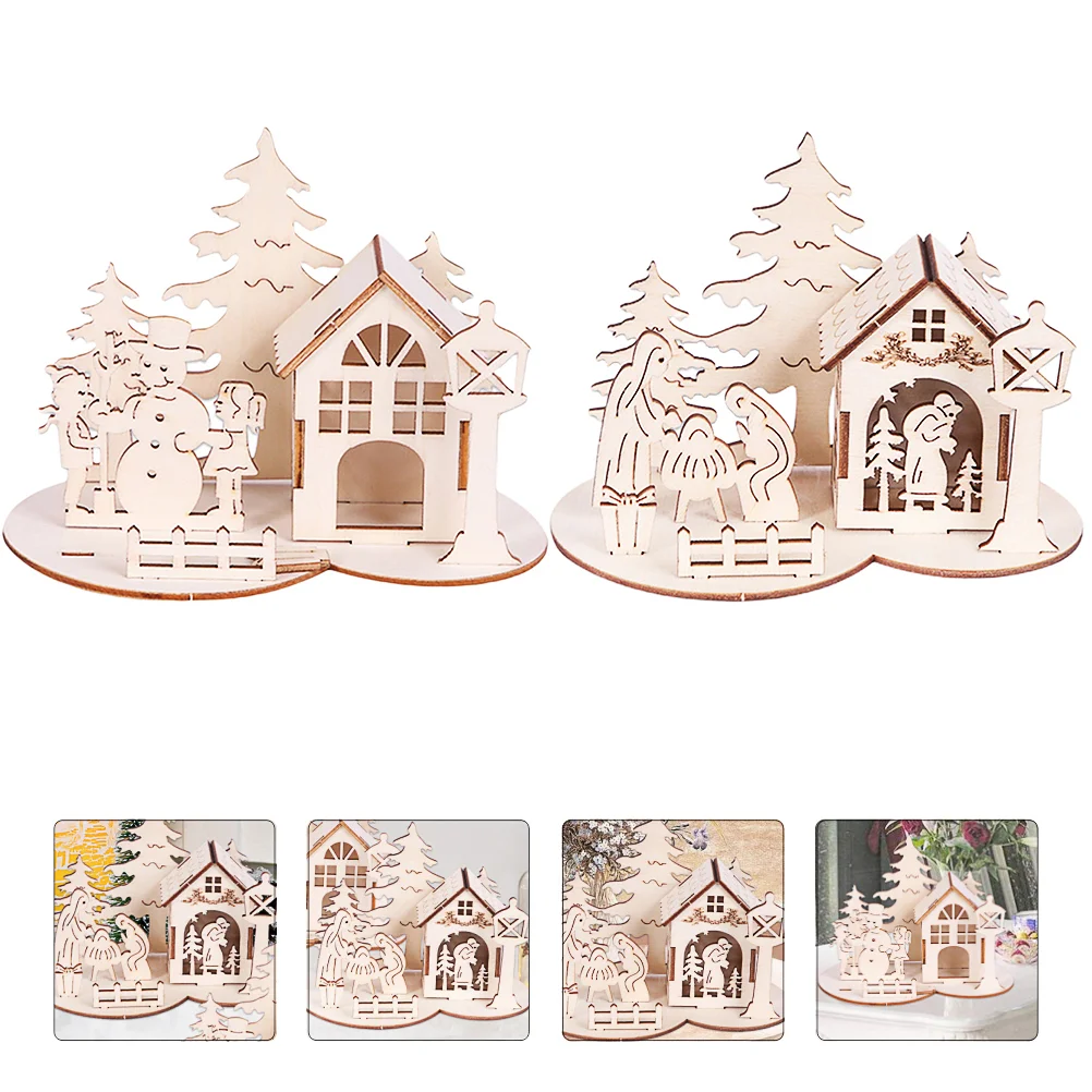 

1 Set 2 Pcs Christmas Adornments Wooden Carving DIY Crafts (Wooden Lubricious)