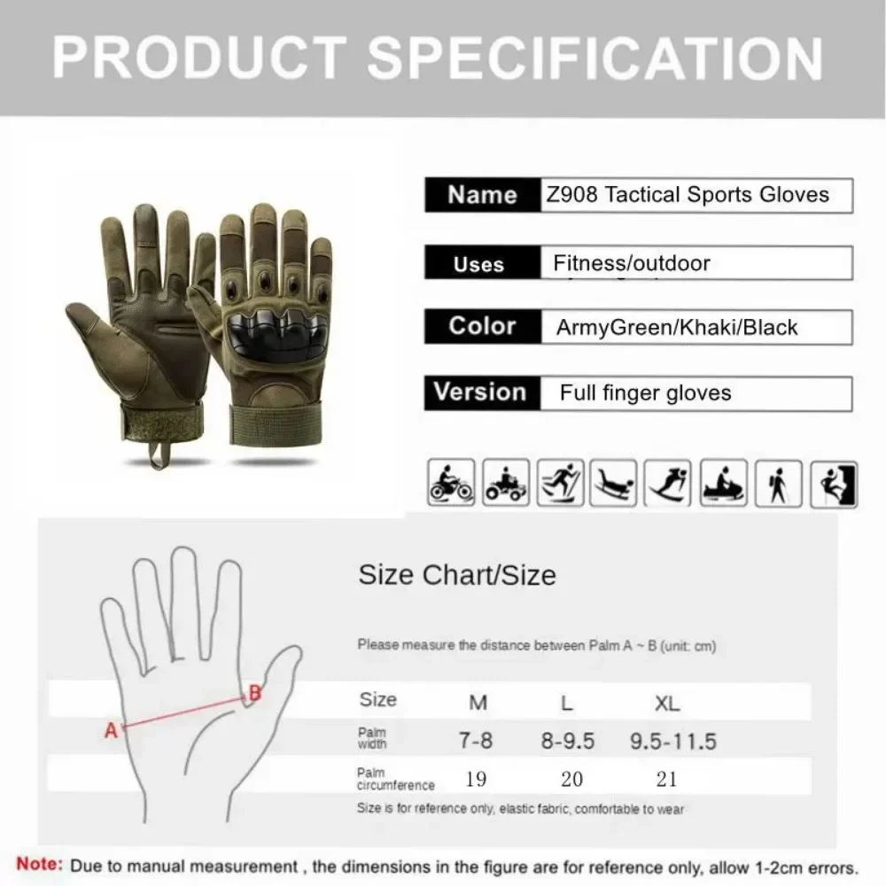 Description Picture 6 of itemTactical Full Finger Gloves Touch Screen Men Airsoft Knuckle Gloves Motorcycle Hiking Hunting Shooting Cycling Gloves