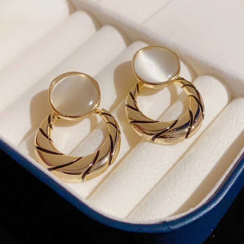 

Stone Hoop Earrings Vintage Fashion Gold -plating Earrings For Women Wedding Jewelry Birthday Gifts