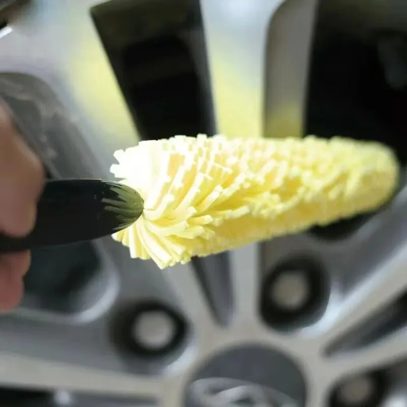 Car Wheel Brush Soft Bristle Rim Scrubber Tire Detailing Tool with Anti-Slip Grip Handle For Motorcycle/Home/Industrial Cleaning