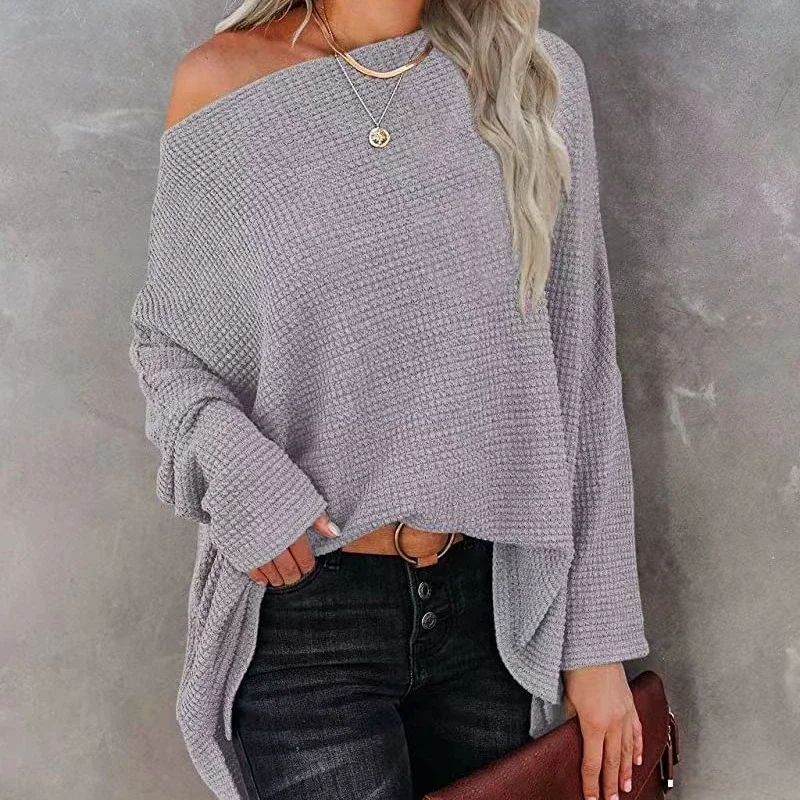 

Autumn Winter Bat Long Sleeve Knitted Sweater Women Slash Neck Pullovers Women Sweaters Sexy O-neck Casual Loose Jumpers 29568