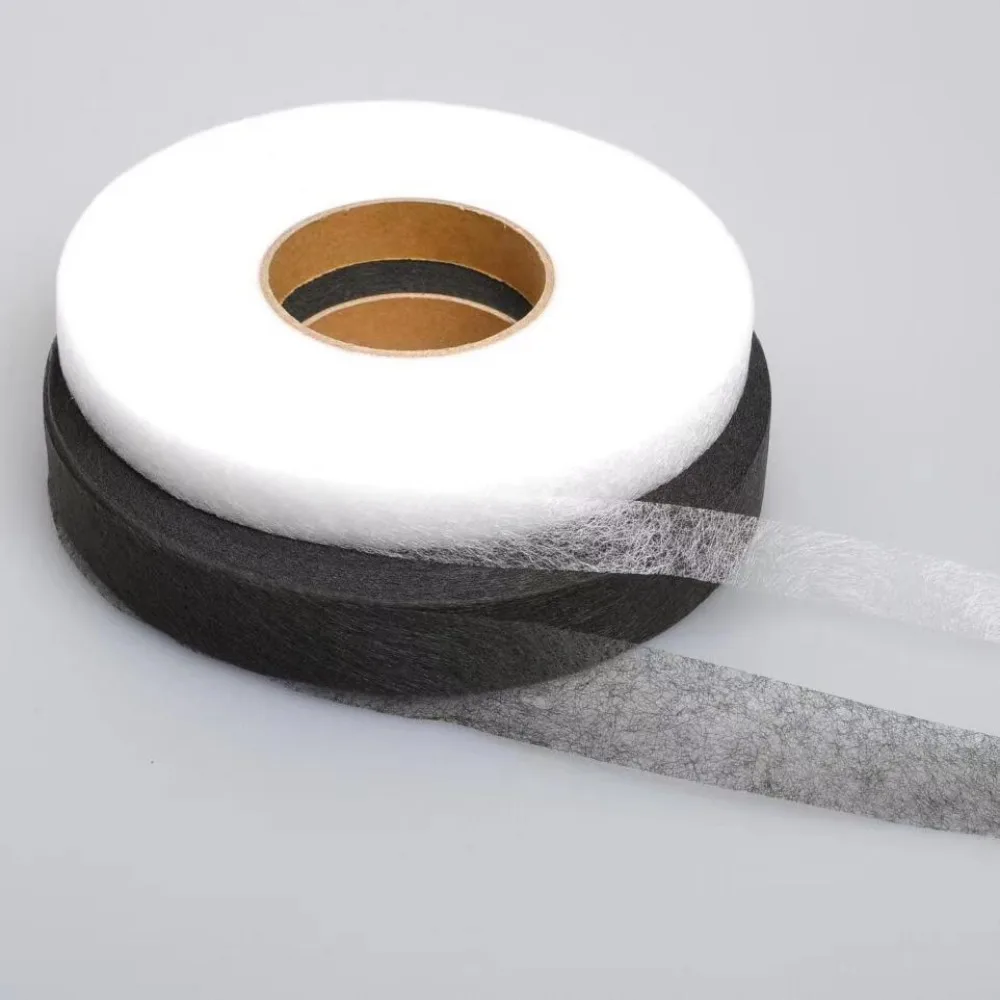 Roll Double-sided Non-woven Interlining Adhesive Fabric Cloth Iron On Hem Tape Interlining Web 64Meters White and Black