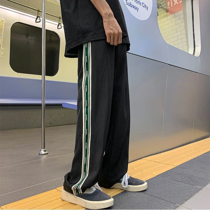 EBAIHUI Men's Sports Pants Versatile Straight Tube Casual Male Pants Spring Autumn Inns Solid Color Loose Panel Design Trousers