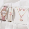 Luxury Watch Women Ring Necklace Earrings Bracelet Set Watches Butterfly Leather Strap Ladies Quartz WristWatch No Box 1