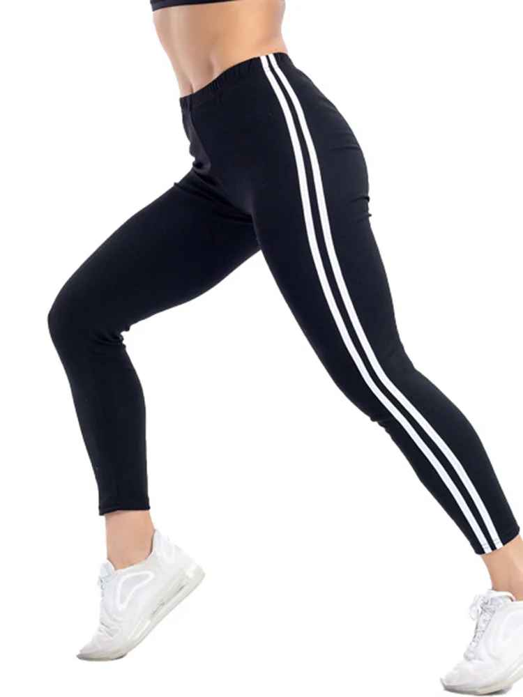 pantalones de Yoga para mujer, mallas estampadas a rayas blancas y negras, deportiva, mallas elásticas hasta el tobillo, Jeggings de realce| | - AliExpress