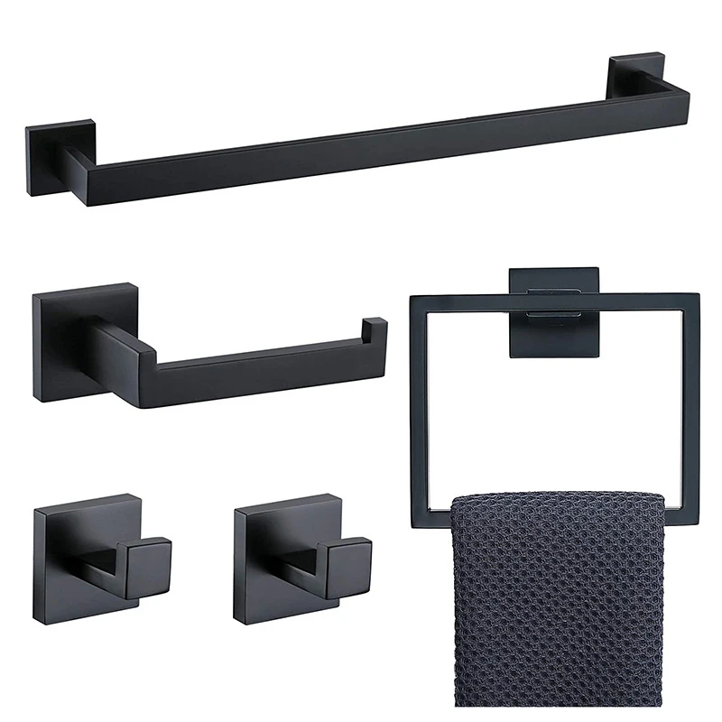 Schwarzes Badezimmer-Hardware-Set Aus Edelstahl, 40 Cm, Handtuchhalter, Toilettenpapierhaken, Kleidung, Badezimmerrolle