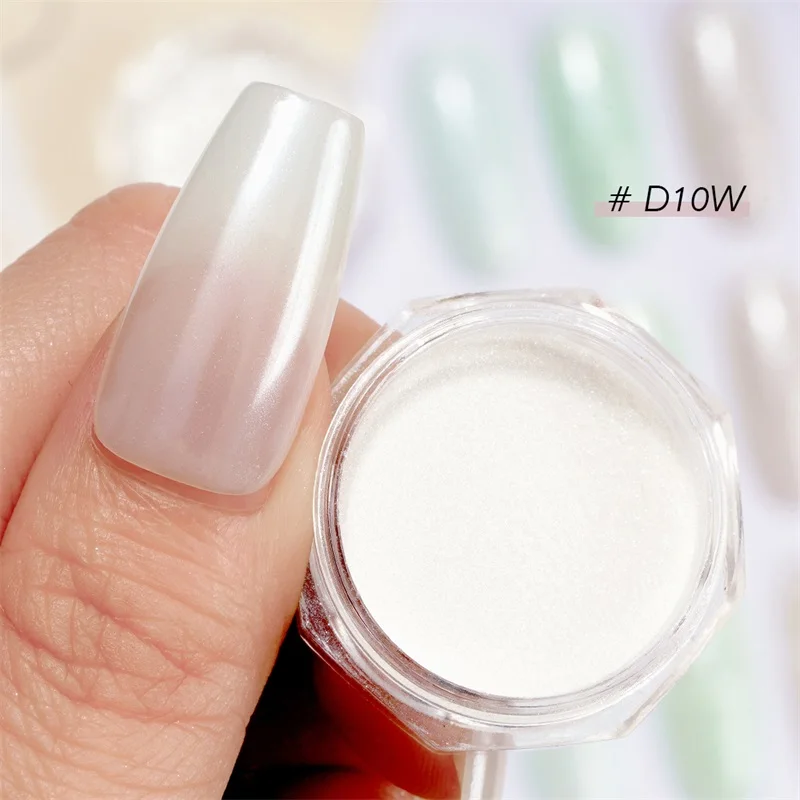 HNDO New White Pearl Powder Chrome Dust Bright Shiny Effect for Gel Polish Manicure Nail Art Design Nails Glitter Pigment