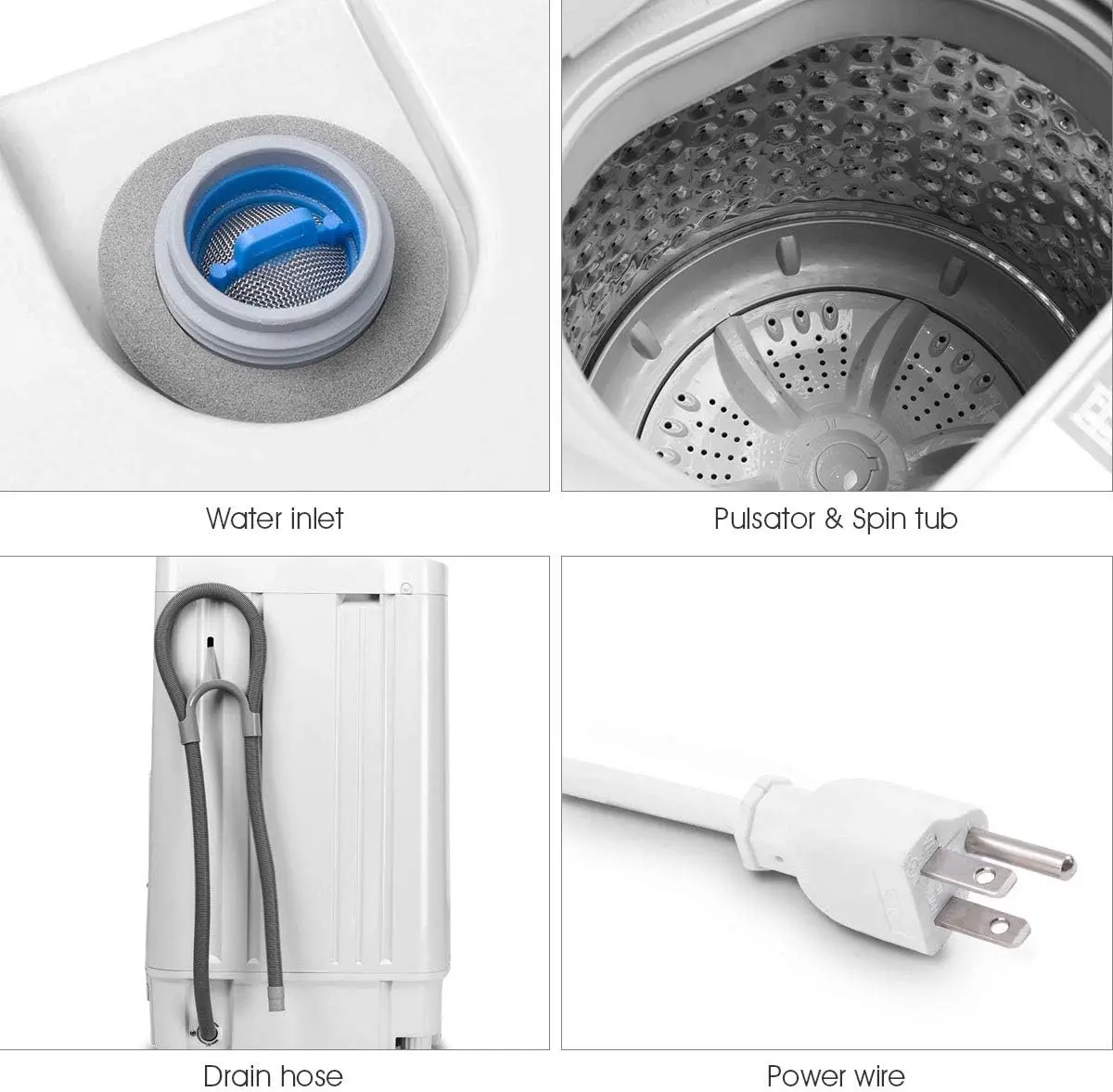 Full-Automatic Washing Machine Portable Compact 1.34 Cu.ft Laundry Washer Spin Drain Pump 10 programs 8 Water Level