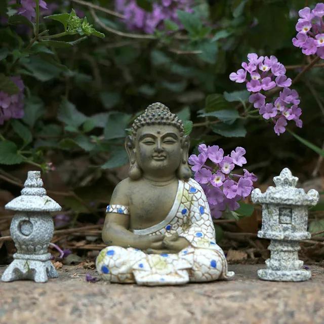 1 Buddha És 2 Pagodas Gyanta Figurák Kerti Dekoráció Bonsai - Image 5