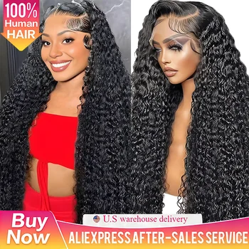 38 44 inch black hd lace frontal wig pre plucked front 13x6 13x4 kinky curly deep water wave 250 high density human hair wigs 1