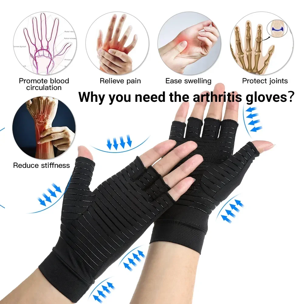 

Compression Arthritis Gloves Copper Fiber Compression Gloves Wrist Support Joint Wrist Pain Relief Full Finger Cycling Gloves