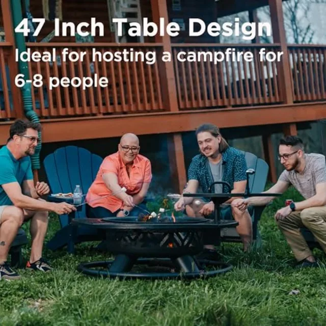 Red Mountain Valley 47 Outdoor Fire Pit with Adjustable Grill 2-in-1 Large Wood Burning Round FirePits for Patio and Backyard D 3