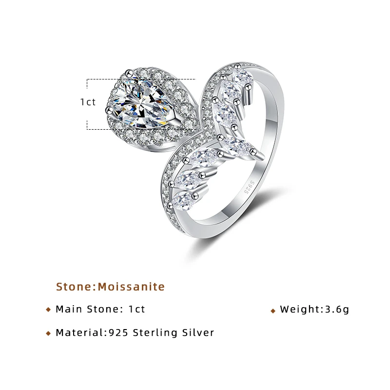 Tancise Luxury Sterling Silver Moissanite Ring 1Ct Gemma a forma di pera Anelli di fidanzamento di nozze per gioielli da donna_voghion.com