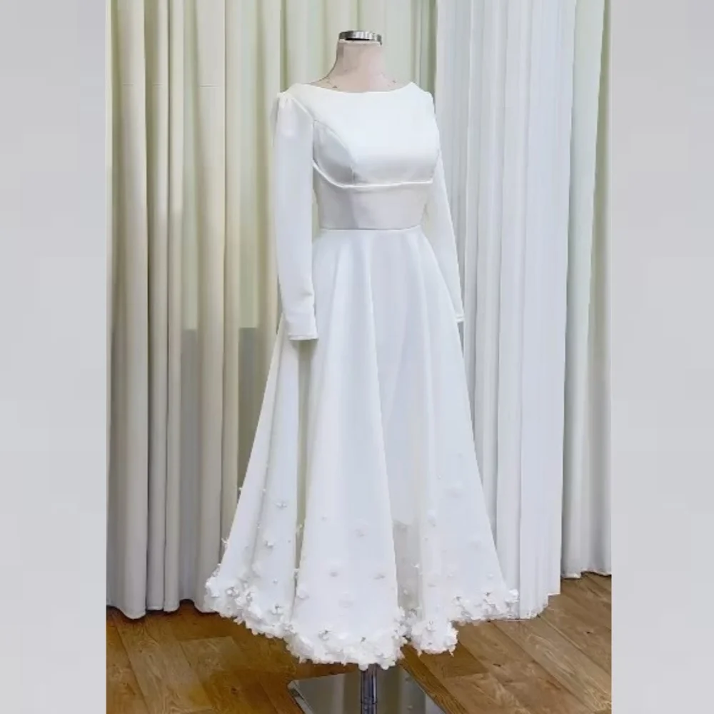 Evening  Sexy Casual  Jersey Flower Beading Ruched Wedding Party A-line O-Neck Bespoke Occasion Gown Midi Dresses