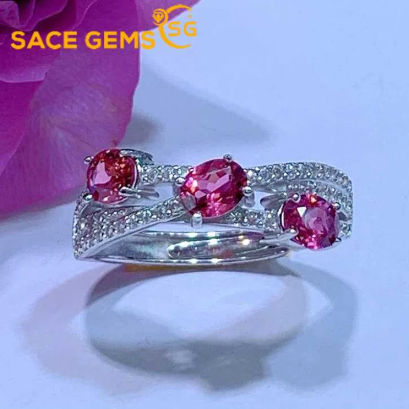 

SACE GEMS New 925 Sterling Silver 4*5MM Magnesia Alumina Garnet Gemstone Rings for Women Engagement Cocktail Party Fine Jewelry