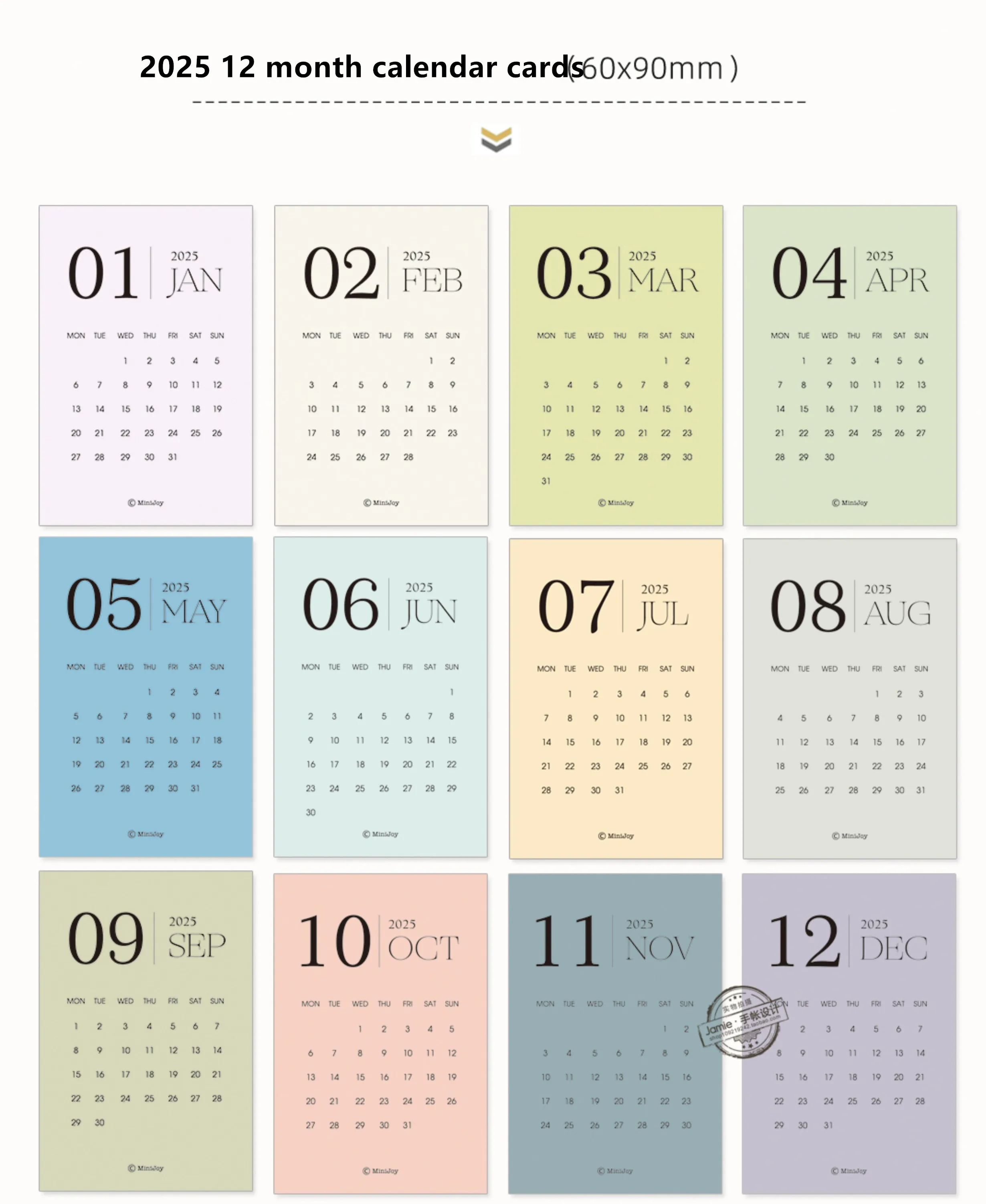 MINKYS Kawaii Calendar Card 12 Month Calendar Card Paper Decorative School Stationery Supplies desk calendar wall calendar paper wall calendar christmas advent calendar habit tracker calendar dry erase calendar