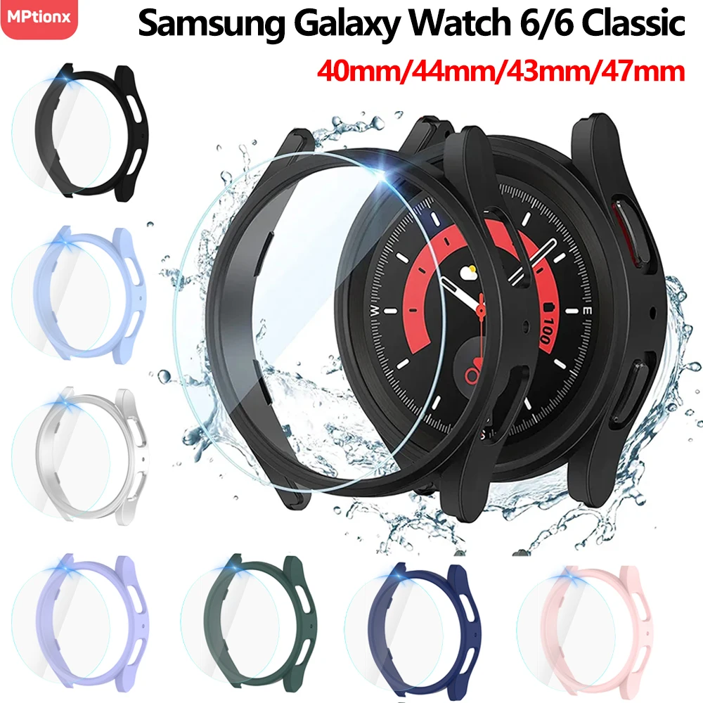 Glass+Case for Samsung Galaxy Watch 6 40mm 44mm Waterproof PC Case Galaxy Watch 6 Classic 43mm 44mm Cover+Screen Protector