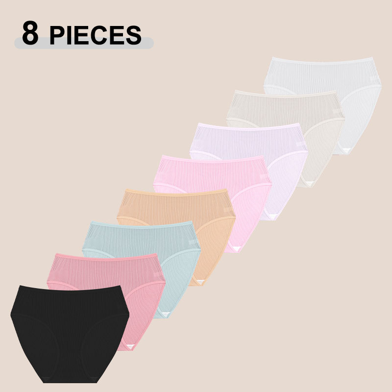 New 8PCS Women‘s Seamless Panties Sexy Low Rise Solid Color Briefs Set Trendy Soft Breathable Underwear Female Intimate Lingerie