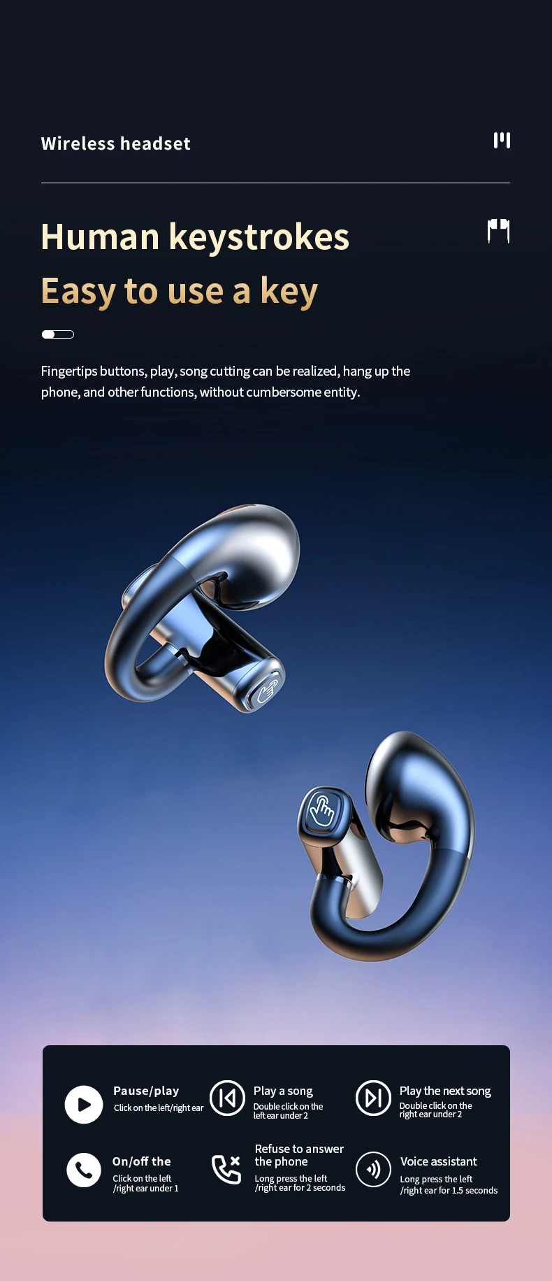 TWS Clip-On Wireless Bluetooth Earbuds with Innovative Painless Wear Technology for Sports S7e165949b97647e2a462c31f6a86a42aH
