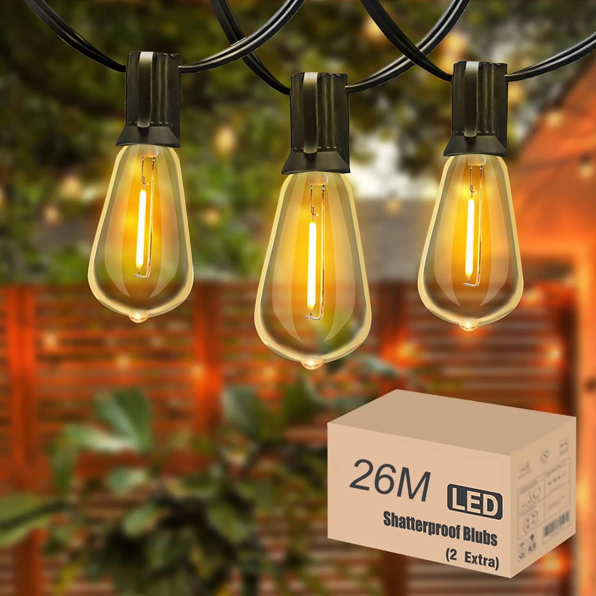 Guirnalda de luces LED ST38 para exteriores, con bombillas tipo globo, para decoración de jardín, patio, terraza, camping y calles.