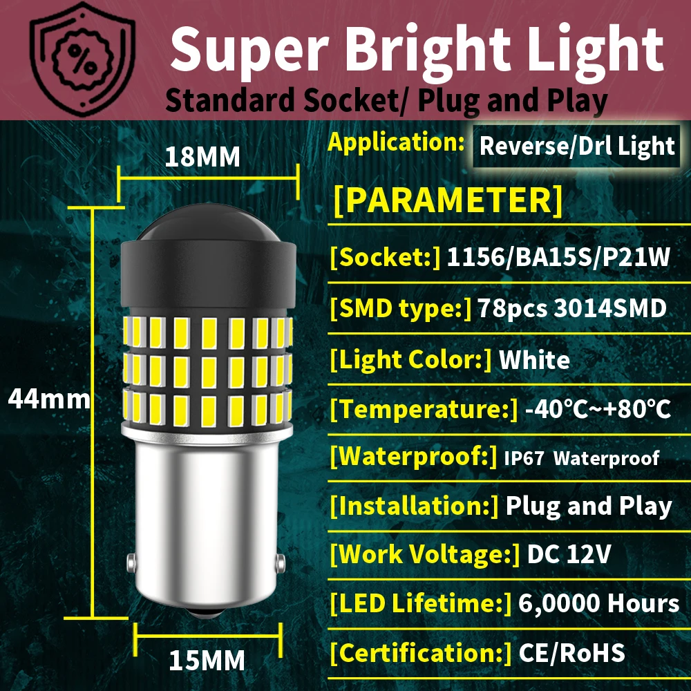 1156 BA15S P21W 144-SMD 3014 LED Bulbs with Projector, Xenon White