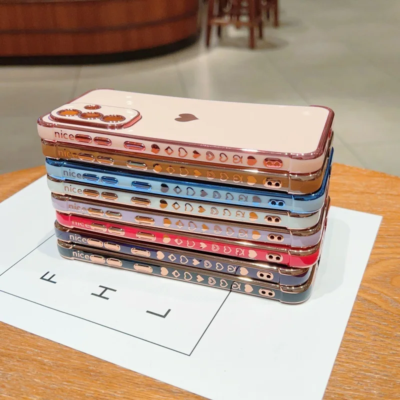 Electroplated Love Heart Shockproof Phone Case with Lens Protection