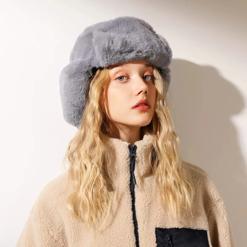Winter Hat Knitted Earflap Hat Women's Hat Winter Ushanka Hat for Female Thicken Cold Cap Warm Windbreak Warm Pilot Cap with Earflaps
