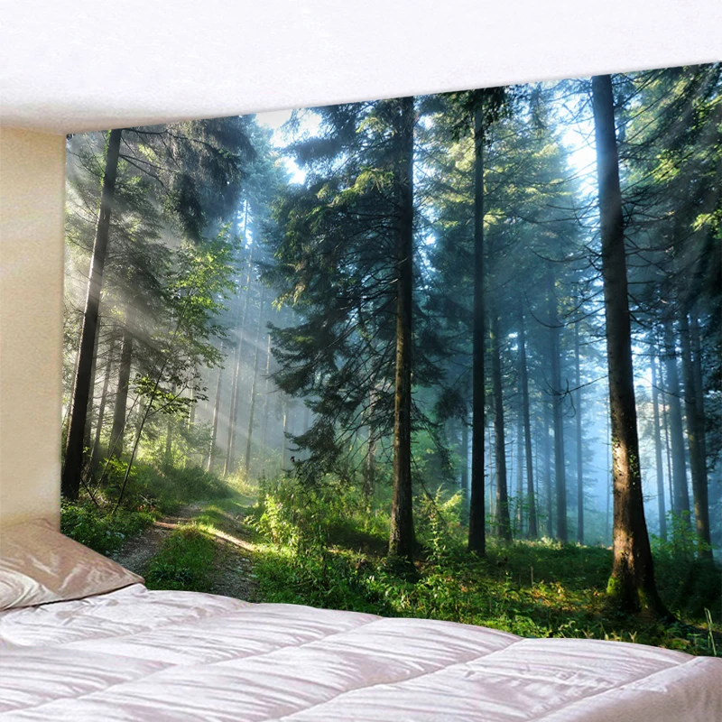 Foggy Forest Tapestry Tree Wall Hanging Print Bedspread Tapestries Home Decor 