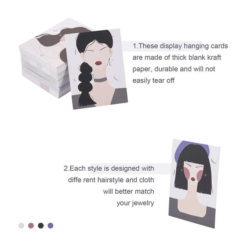 Kissitty 120Pcs/Set 6 Style Rectangle Cardboard Earring Display Cards With Cellophane Bags For Jewlery Display 6X8cm