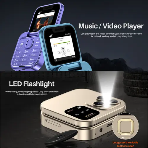 SERVO Mini Flip Mobile Phone 4G/2G Cellular 1.77" Diaplay Speed Dial Flashlight Recorder FM Radio Dual SIM Foldable Cellphones - Image 5
