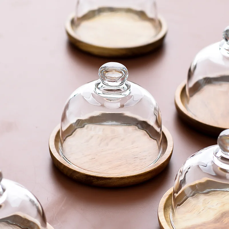 Mini Glass Dessert Dome with Base Small Decorative Cake Tray with Glass Dome Cover Cake Fruit Display Server Tray for Kitchen