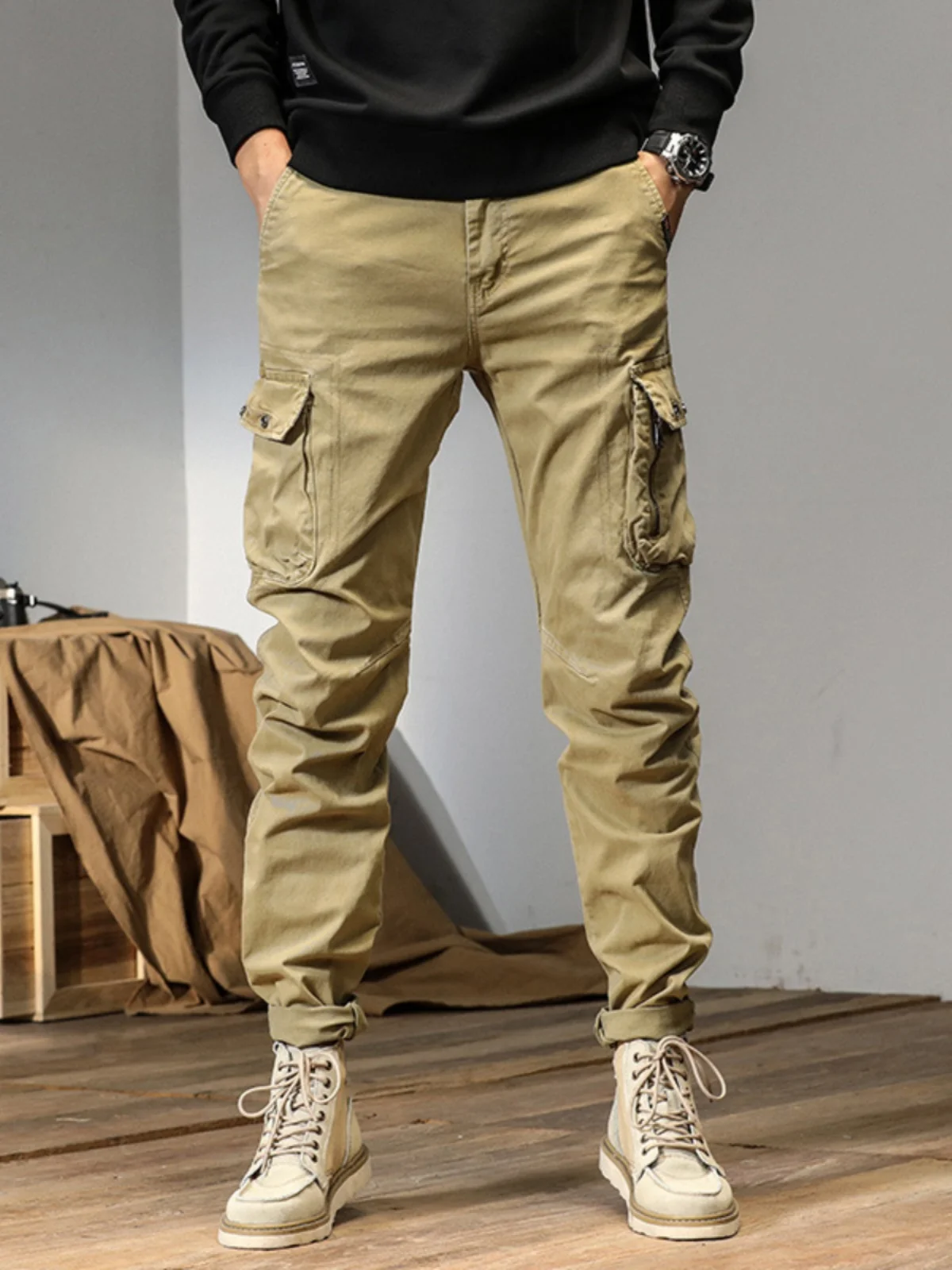 Trendy Multi-ket Functional Work Pants Loose Fit Men's Autumn Faion Cargo Trousers Youthful Energy Sle All-Season Casu...
