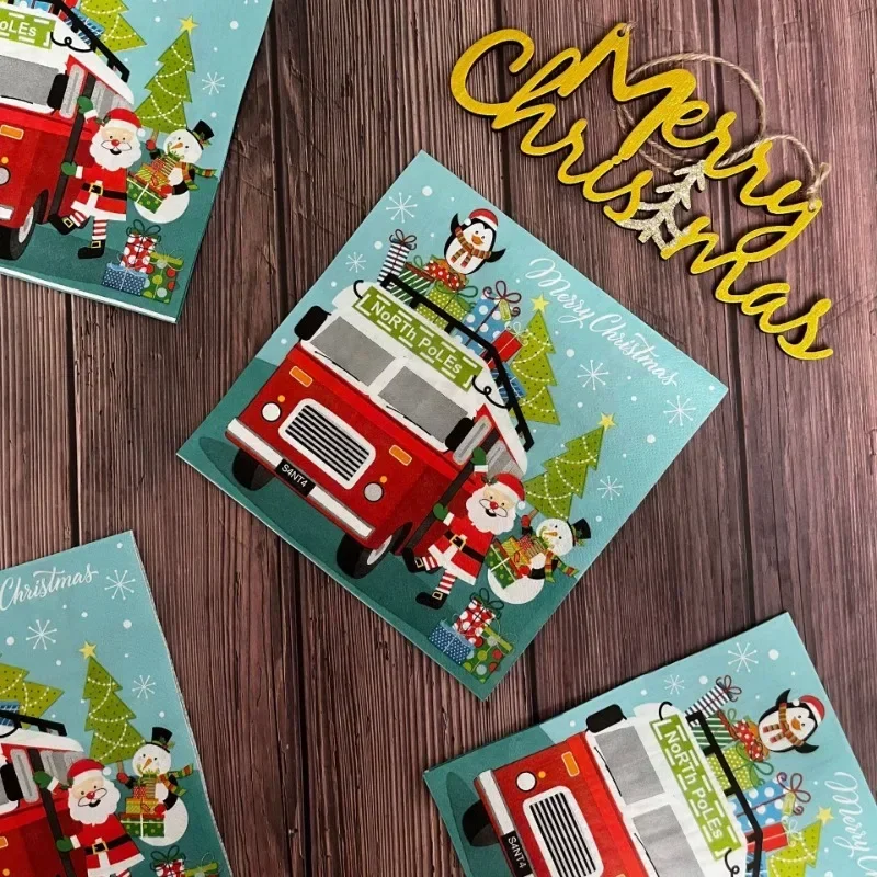 New Snowman Bus Colourful Napkins 10/20pcs 33CM Christmas Ambience Paper Placemats Party Drawing Paper Butterfly Bartlet