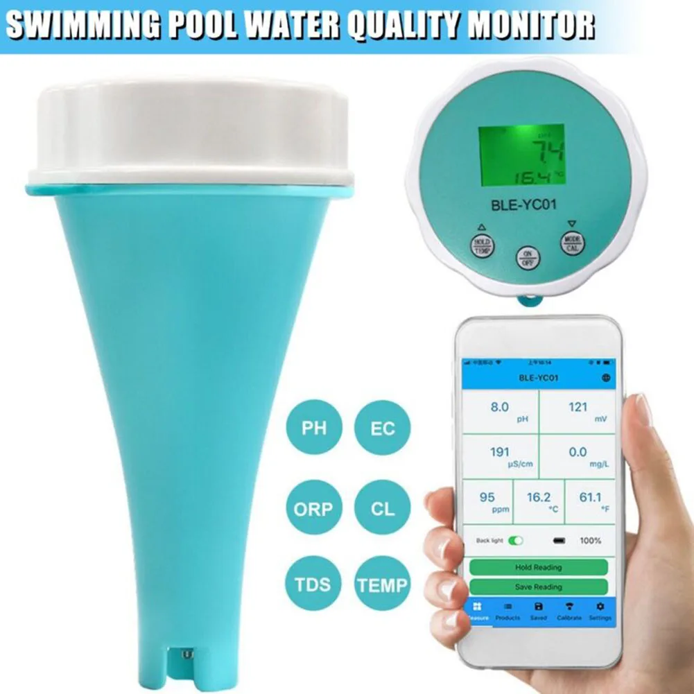 

6 In 1 Water Quality Detector PH EC ORP Temperature Chlorine APP Display Multi-function Swimming Pool Water Quality Tester