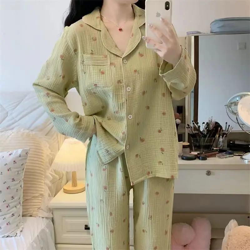 Women Pajamas Set Women Pajama Suit Korean Version Plaid Pajama Women Long Sleeve Sleepwear Spring Thin Loungewear Plus Size Red Nightwear Lapel Casual Homewear Set