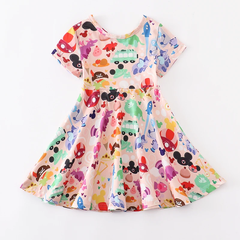 

Cartoon Mickey Dress Girls Summer Short Sleeve Boutique Clothing Mouse Castle Clothing Soft Milksilk Birthday Party Dresses
