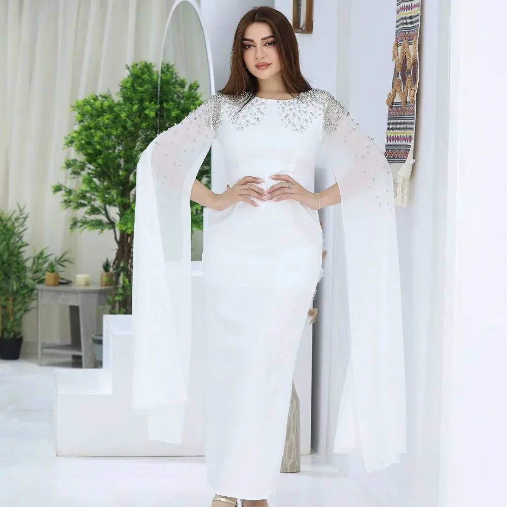 

Epoch Chiffon Evening Dress فساتين السهرة 2024 Arabia Elegant Crystal Women Sexy O-Neck Cap Sleeve Cocktail Party Prom Gown