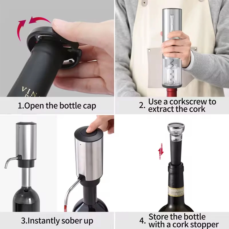 Set Cavatappi Per Vino Da 9 Pezzi - Apribottiglie, Aeratore, Versatore, Tappo Sottovuoto, Regalo Per Amanti Del Vino