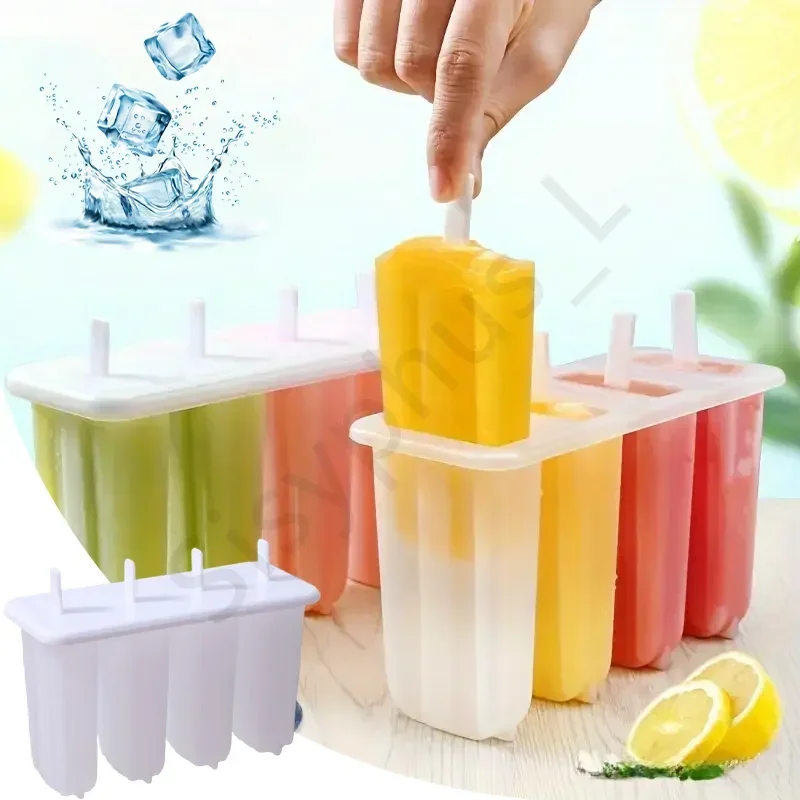 4-Link Old Popsicle Mold With Lid Reusable Children's Creative Popsicle Mold Homemade Mung Bean Popsicle Ice Cream Frozen Molds