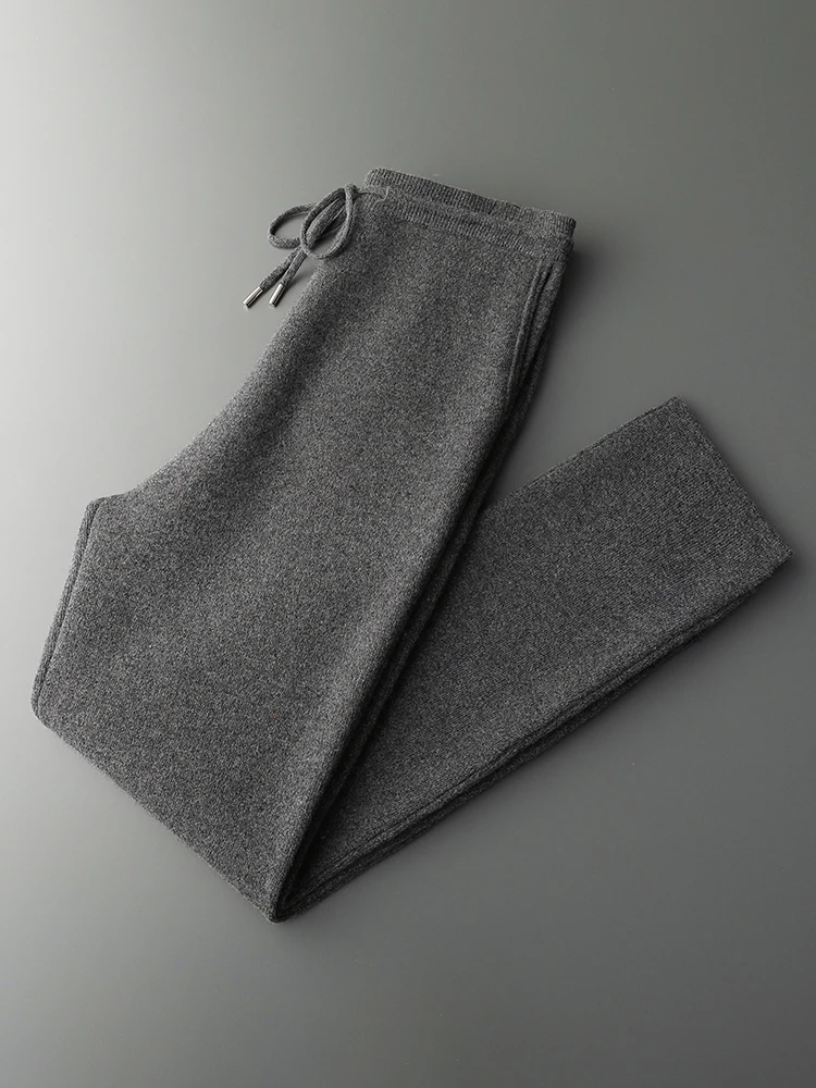 2024 Men's 100% Merino Wool Knit Trousers Autumn Winter Thick Pencil Pants  Soft Warm Cashmere Pants Basic Smart Casual Pants 4