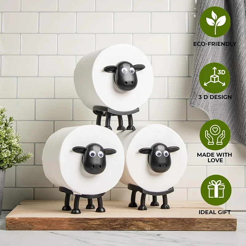 Toilet Paper Rack Toilet Paper Holder Toilet Roll Holder 1/3PCS Sheep Toilet Roll Holder Free Standing Bathroom Set Black Sheep Roll Rack Cute Bathroom Decor
