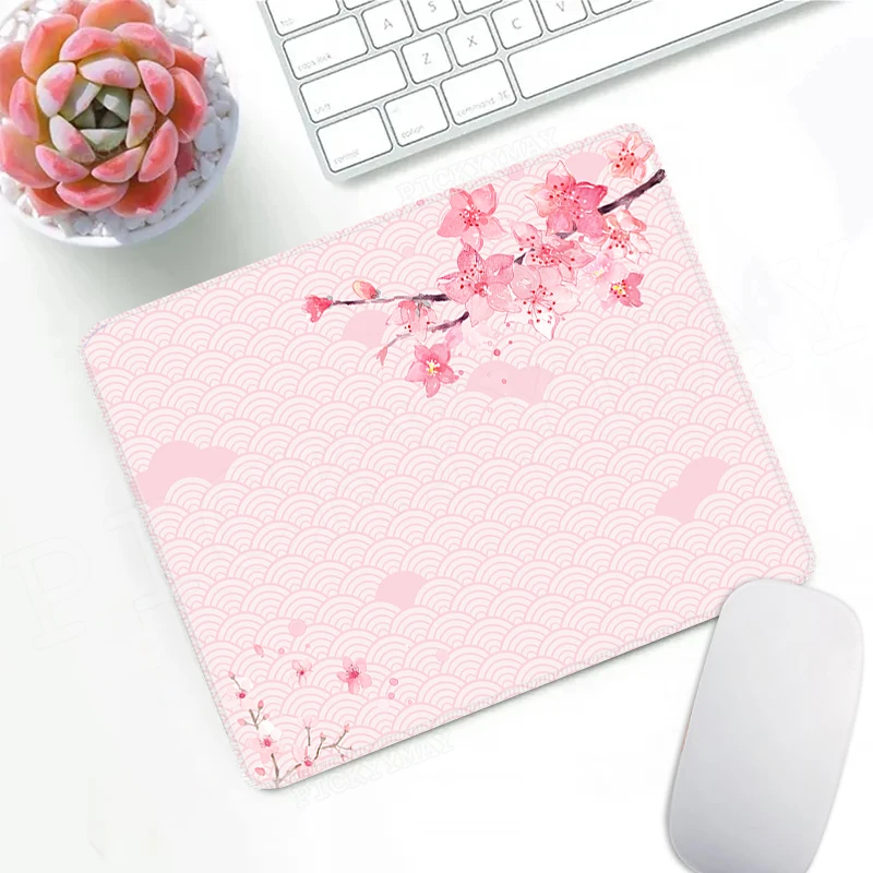 Pink Sakura Non-slip Rubber Mouse Pad Cherry Blossom Mousepad Tapetes de Mesa Esteira Pequena para Laptop Esteira de Mesa Presentes Fofos 20x25cm