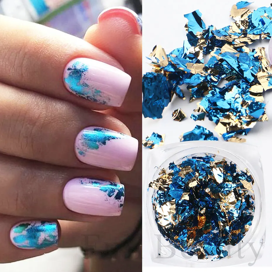 Aluminum Foil Sequins For Nail Gold Blue Irregular Flakes Paillette Chrome Nail Glitter Powder Manicure Summer Decoration NFS016