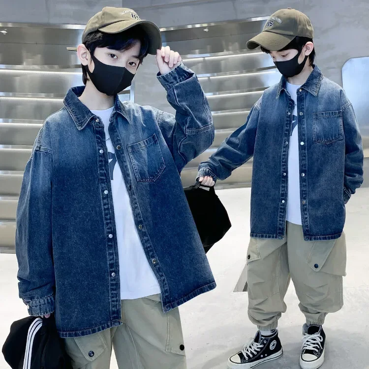 Cool Gradient Color Boys Denim Jacket Children's Fashionable Trendy Spring Autumn Middle Large Children's Shirt Casual Wear
