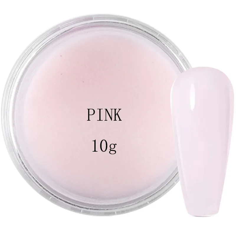 Botella de polvo acrílico profesional para manicura, polvo de cristal de extensión de color rosa, blanco y transparente, 3 en 1, 10g