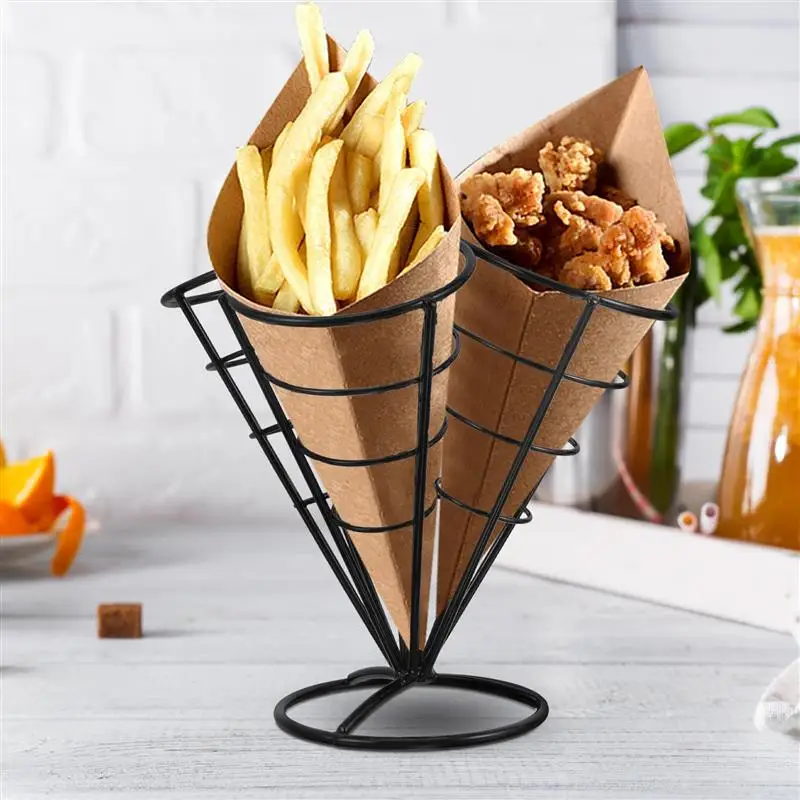 

4 Holes French Fries Stand Cone Basket Fry Holder Metal Snack Fried Chicken Display Rack t French Fries Cone Cup