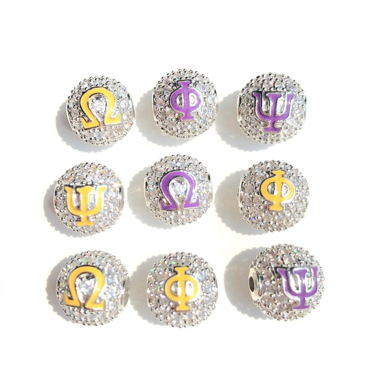 9pcs/lot 10mm Purple Yellow Enamel Greek Letters 
