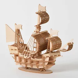 DIY 3D Wooden Puzzle Kit - Assemble Your Own Sailing Ship, Biplane, or Steam Locomotive (SS)