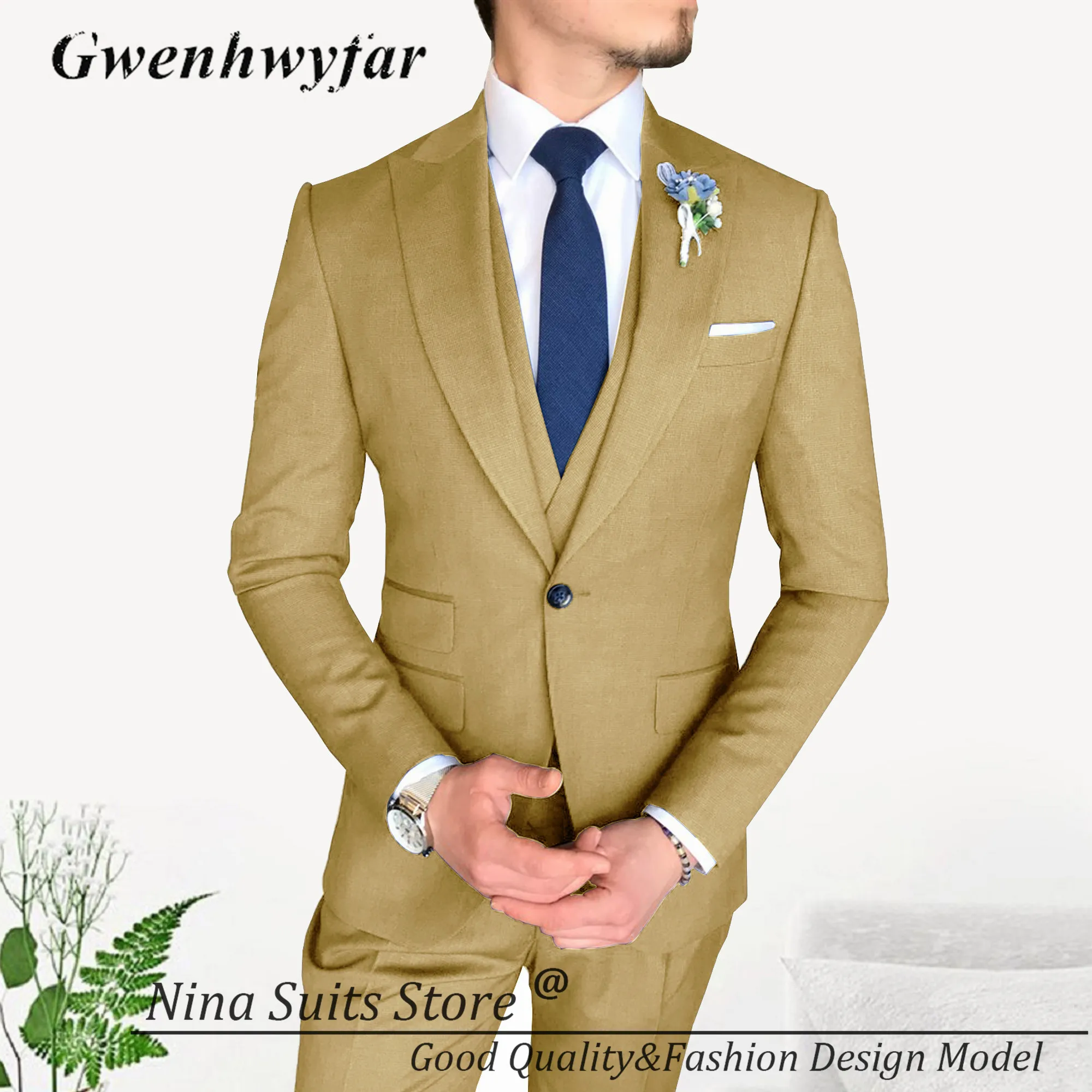 Nina Store New Men Suits Sky Blue Peak Lapel Single Breasted Formal Wedding Groom Brigdegroom Tuxedos Blazer with 3 Pockets